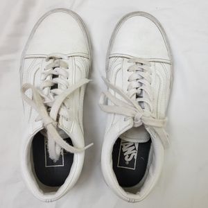 White Old Skool Leather Vans